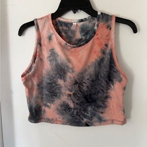 Coral and Charcoal Tie-Dye Crop Top